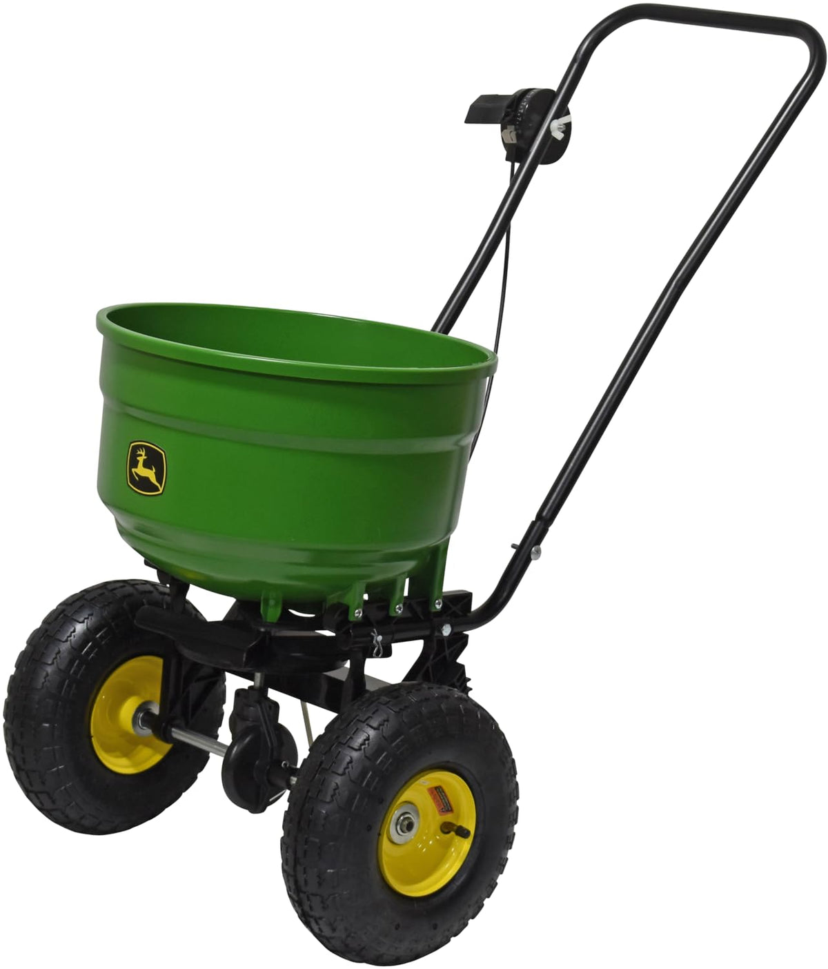 John Deere 60 lb spreader hopper for seed and fertilizer applications.