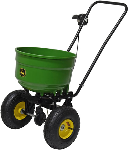 John Deere 60 lb spreader hopper for seed and fertilizer applications.