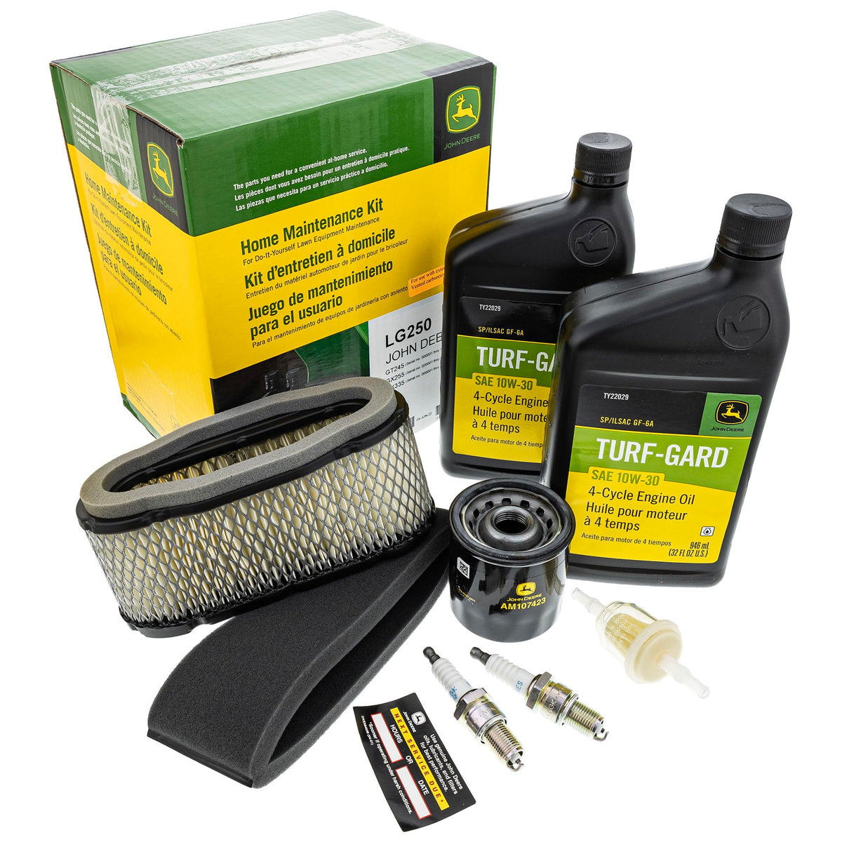 John Deere LG250 filter kit front view for DIY mower maintenance