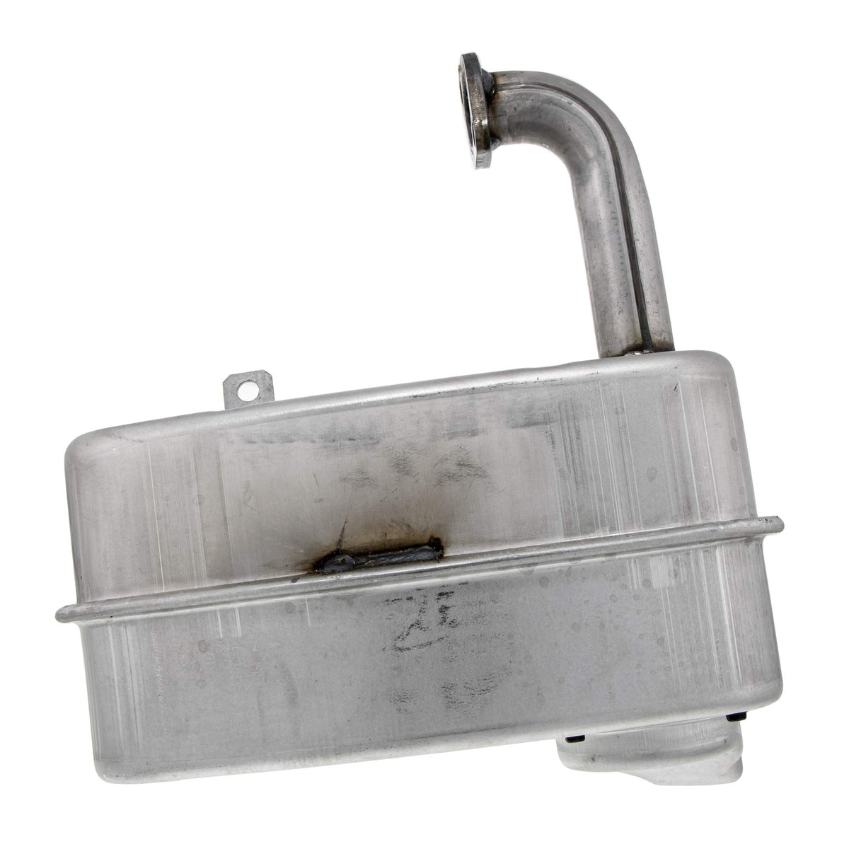 John Deere GY22156 muffler with rectangular body improves exhaust flow for non-aspirated engines.