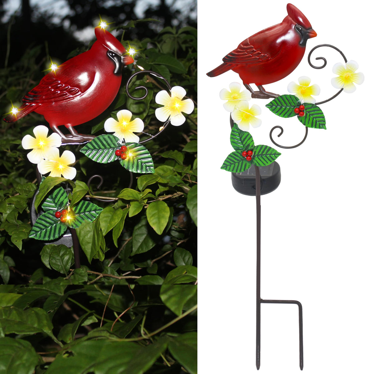 Johoxton Cardinal Garden Decor Solar Light in yard adds lifelike color and gentle illumination.