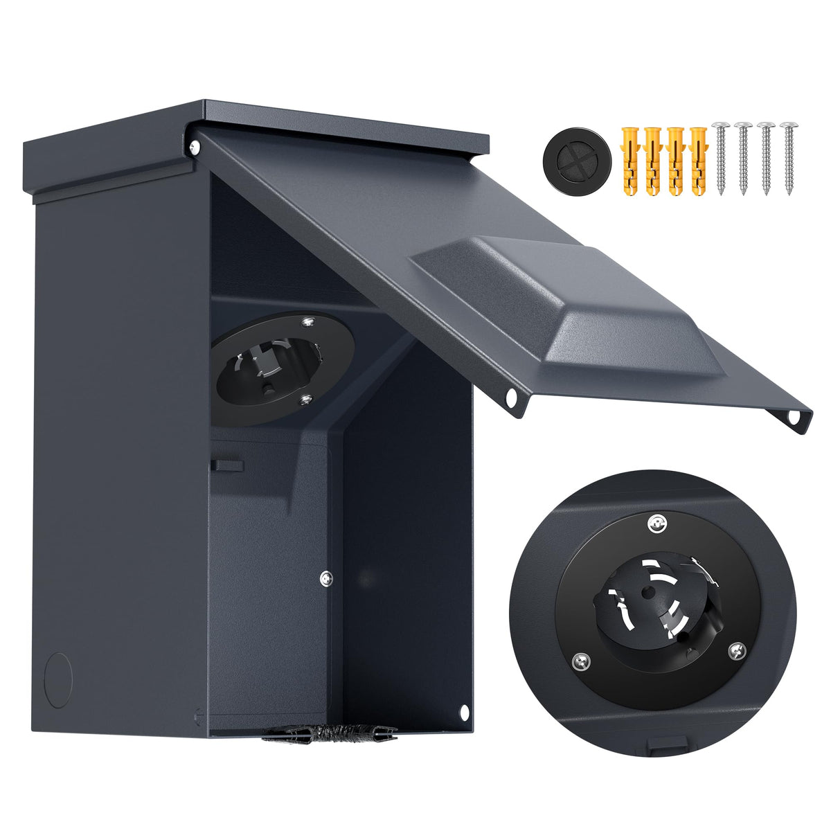 Joinfworld 50 Amp generator inlet box outdoor rugged design for reliable outdoor power access.