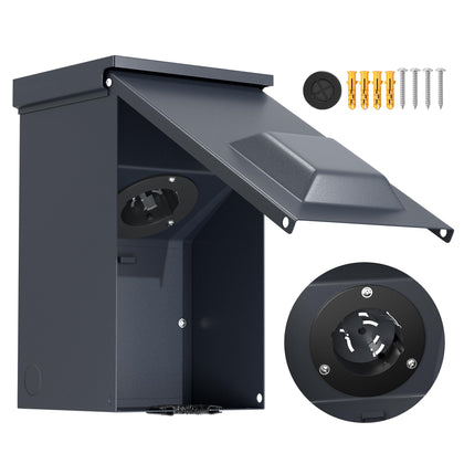 Joinfworld 50 Amp generator inlet box outdoor rugged design for reliable outdoor power access.