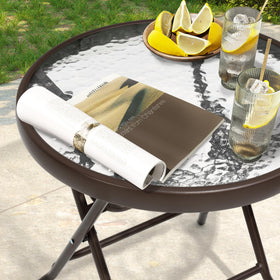 JOINHOM glass-top outdoor side table supports drinks up to 50 lb