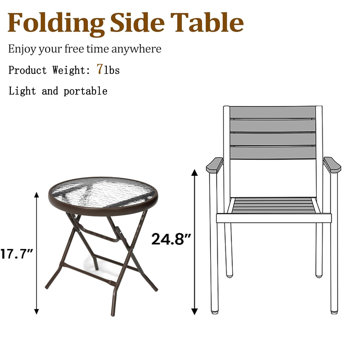 JOINHOM round patio end table 17.7 inches, ideal for balconies