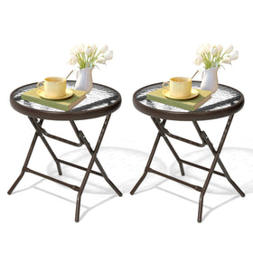 JOINHOM two-piece outdoor side table folding glass top brown, ideal for compact spaces