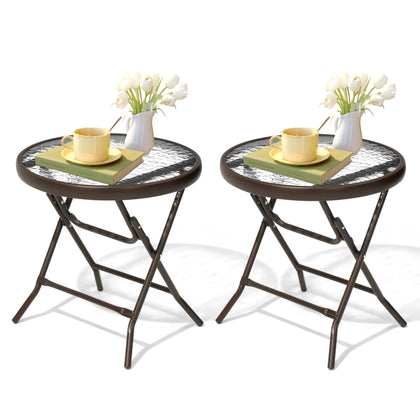 JOINHOM two-piece outdoor side table folding glass top brown, ideal for compact spaces