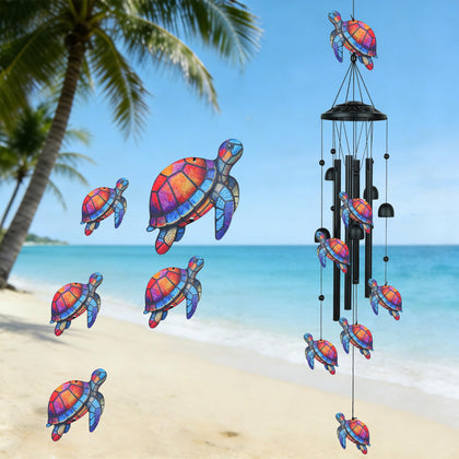 Joinshow 36-inch sea turtle wind chime top turtle close-up adds decorative charm.