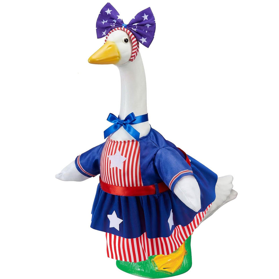 JOJFOUK patriotic goose outfit skirt on 23-inch statue adds instant festivity