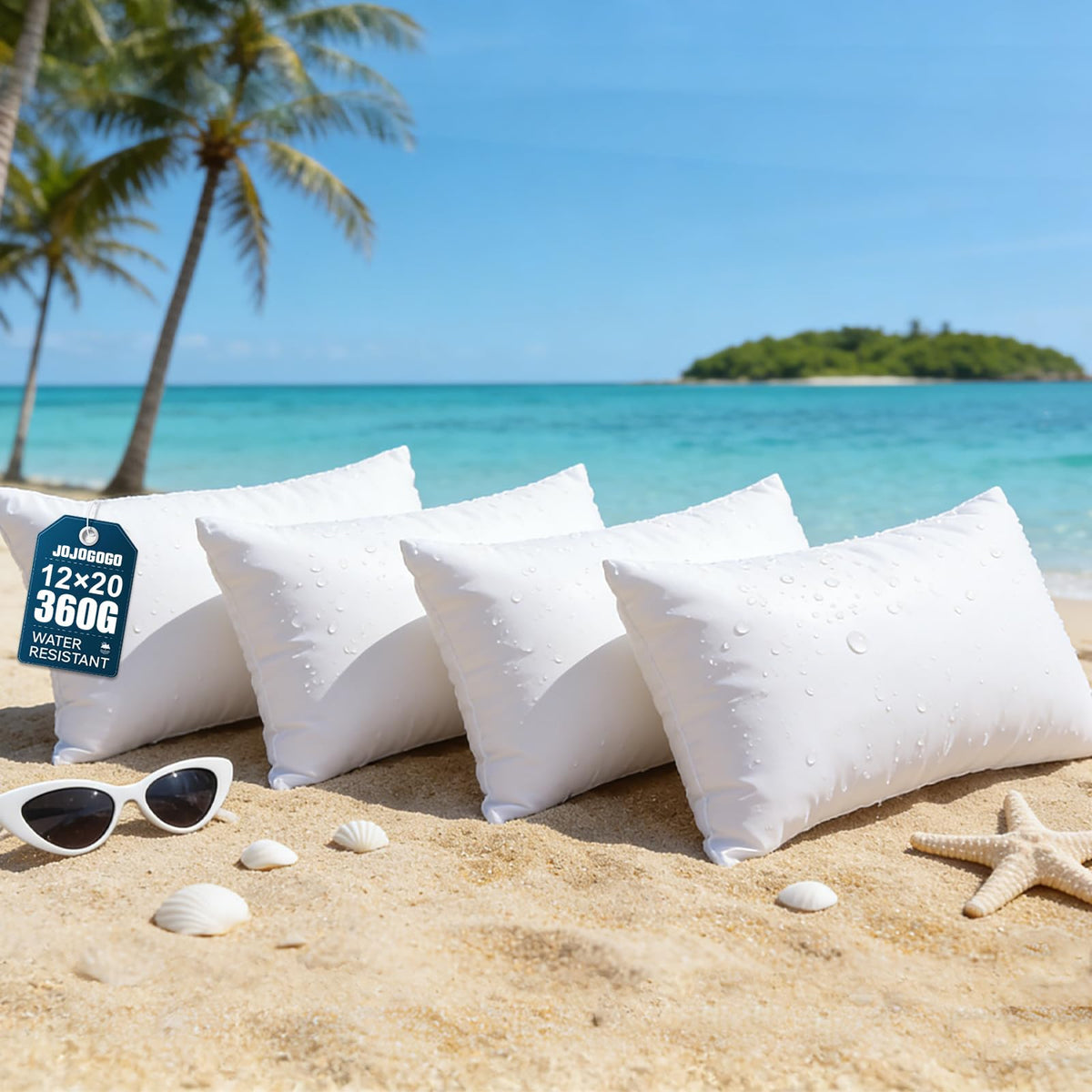 JOJOGOGO 12x20 outdoor lumbar pillow insert on a patio chair for extra back support.