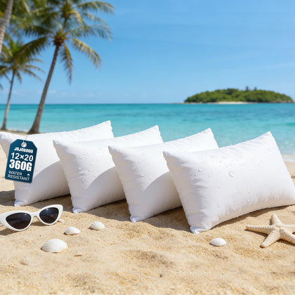 JOJOGOGO 12x20 outdoor lumbar pillow insert on a patio chair for extra back support.