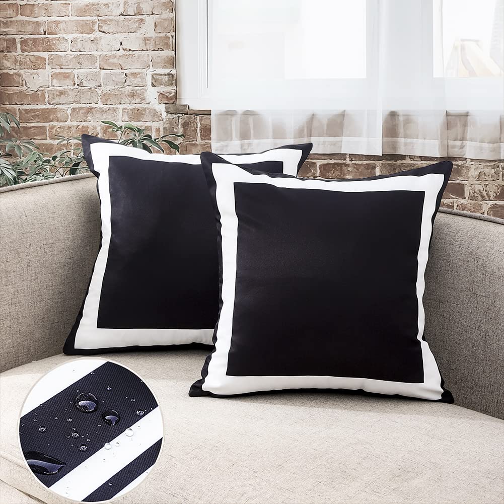 JOJOGOGO black and white outdoor pillow cover front view for patio seating
