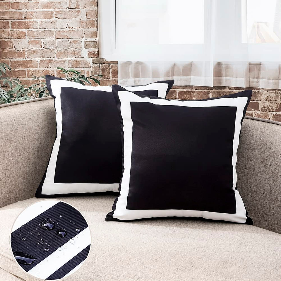 JOJOGOGO black and white outdoor pillow cover front view for patio seating