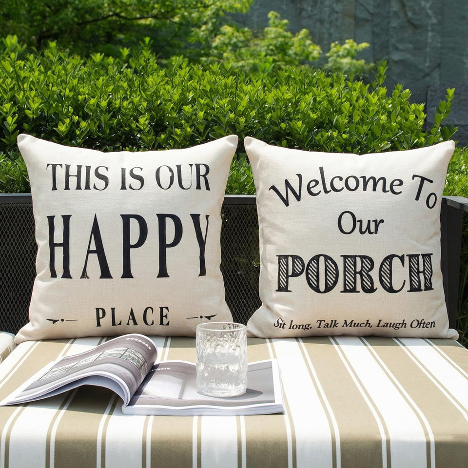 JOJOGOGO welcome porch pillow cover on outdoor chair for cozy decor