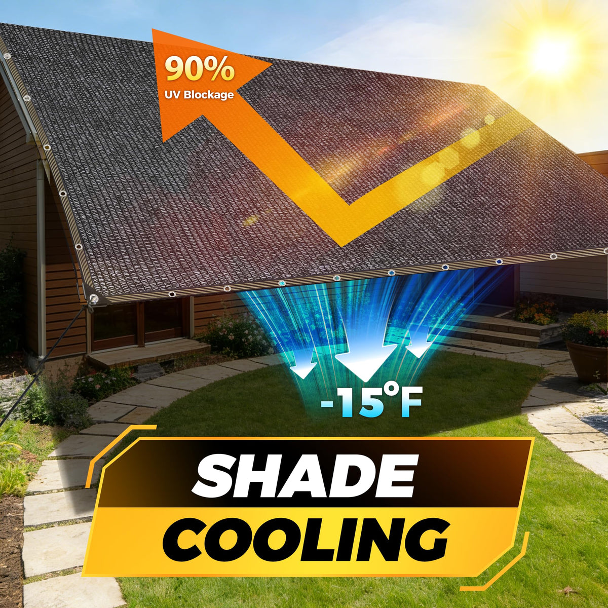 Rust-proof grommets on JOJOLEE shade cloth resist weather and hanger stress