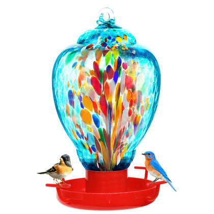 Jola's House Colorful Glass Bird Waterer 32oz for vibrant garden bird attractant and easy viewing