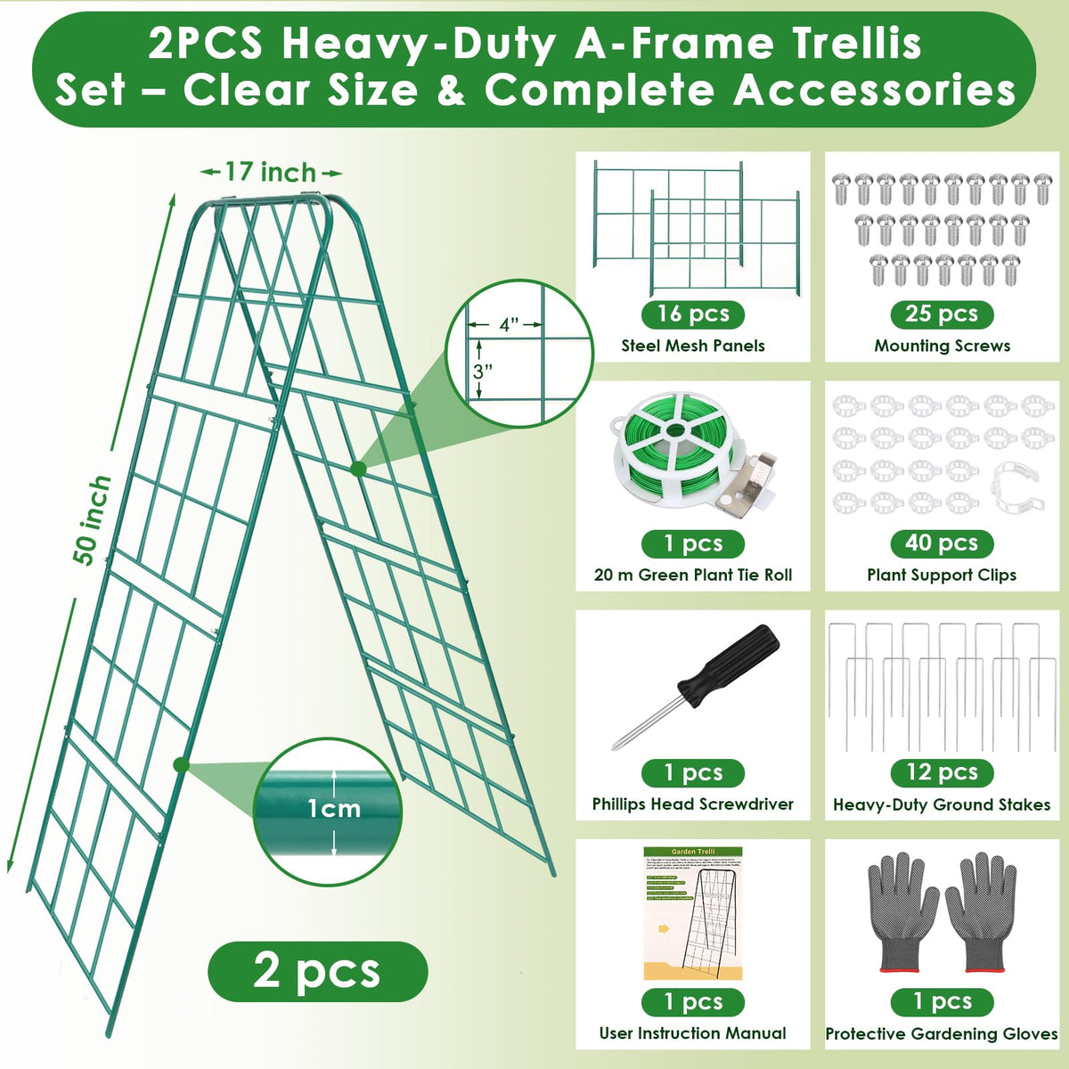 Jollidecor heavy-duty metal trellis grid offers sturdy garden support.