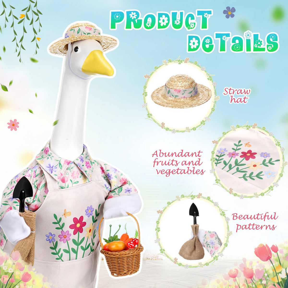 JolliLudo Straw Hat adds whimsy to outdoor goose displays.
