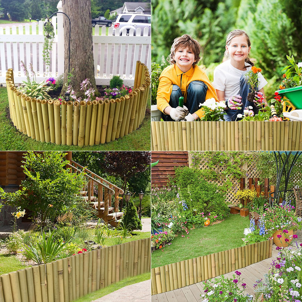Jollybower bamboo edging features a sturdy wire cap for weather resilience.
