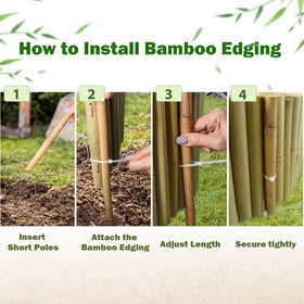 Jollybower bamboo edging helps define flower beds with a Balinese-inspired touch.