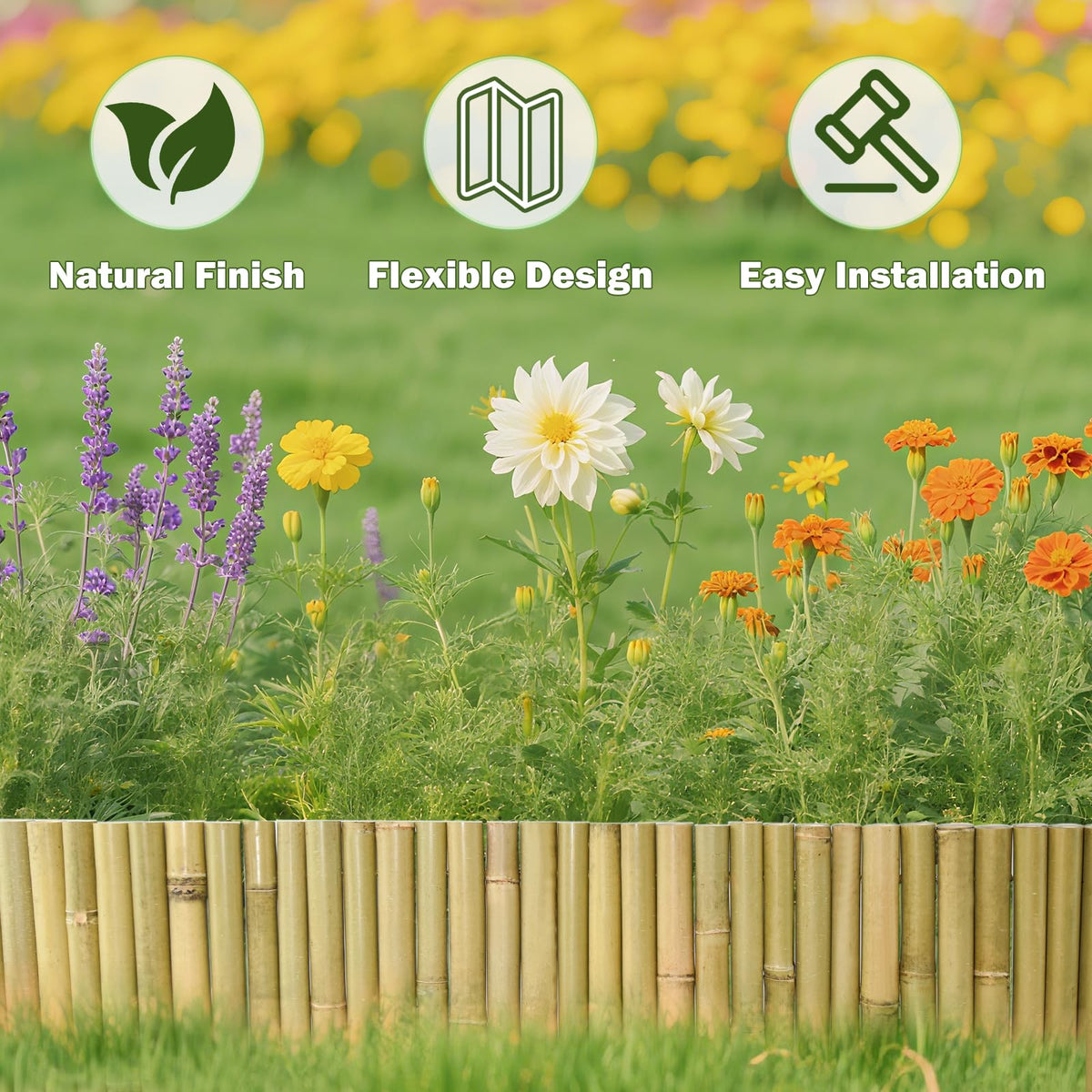 Jollybower bamboo edging creates lawn boundaries with flexible, durable styling.