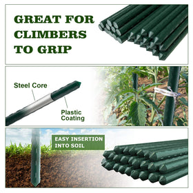 Jollybower plant stakes used as tomato trellis supports in a garden.