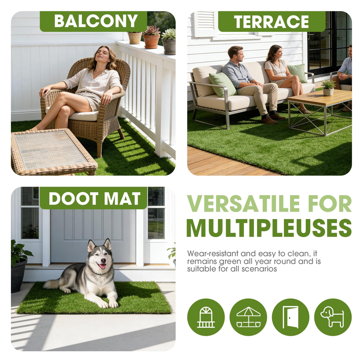JOLLYDAY easy-clean grass with soap-and-water care for hygienic spaces.
