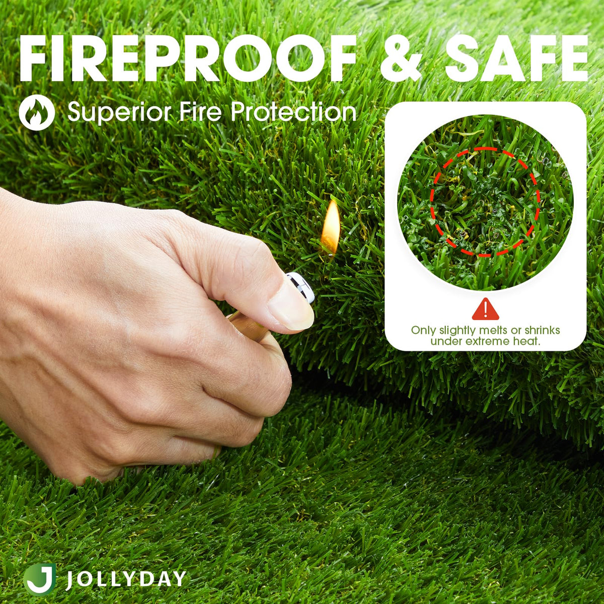 JOLLYDAY weather-resistant grass withstands sun and rain for durable outdoor use.
