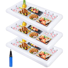 Jollylife inflatable cooler trays for pool parties keep snacks and drinks cool.