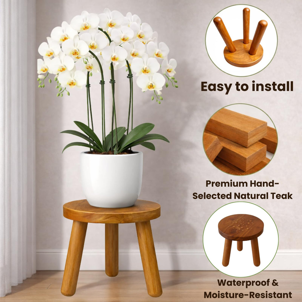 JOLLYMER teak stool bathroom side table enhances small spaces.
