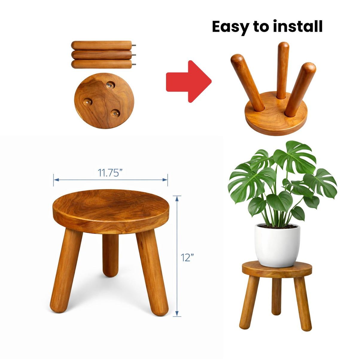 JOLLYMER compact teak stool fits tight spots beautifully.
