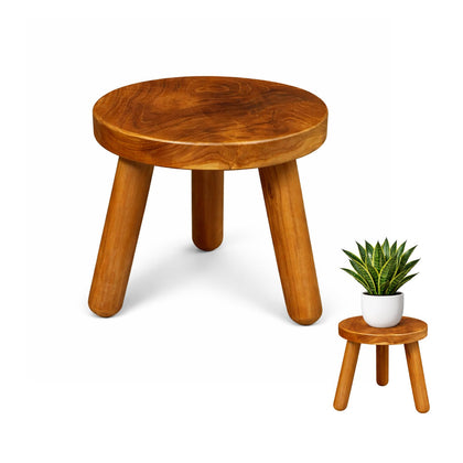 JOLLYMER teak plant stool displays grain texture for plants.