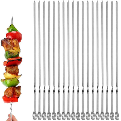 JOMVERL 18-pack flat stainless steel kabob skewers, 16 inches, for even grilling.