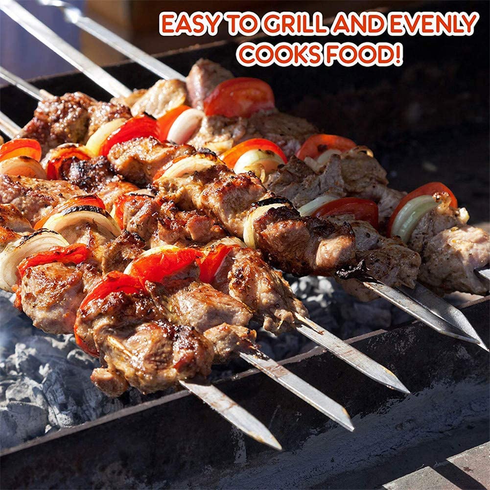 JOMVERL flat blade kabob skewers prevent food rotation during flipping.