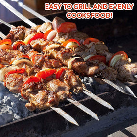 JOMVERL flat blade kabob skewers prevent food rotation during flipping.