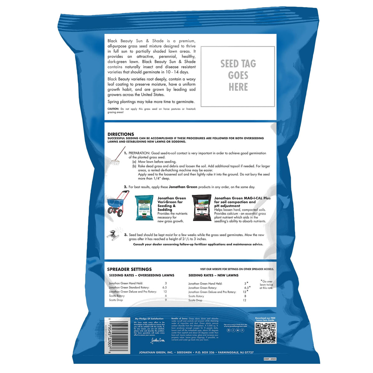 Jonathan Green Black Beauty Sun & Shade seed spread image for quick overseeding.