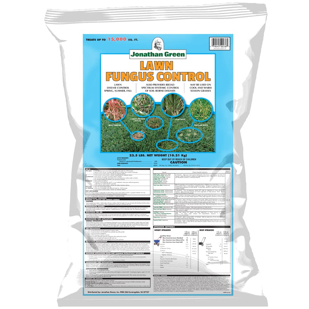 Jonathan Green Lawn Fungus Control bag showing 15,000 sq ft coverage for lawns.