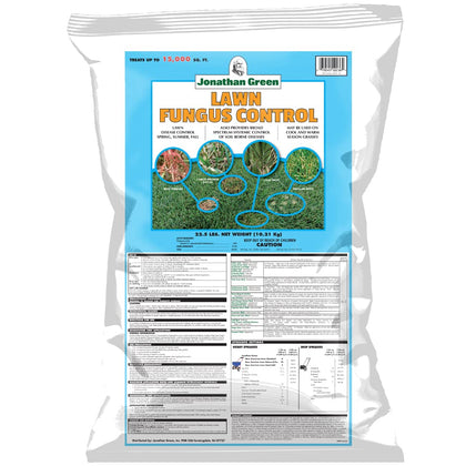 Jonathan Green Lawn Fungus Control bag showing 15,000 sq ft coverage for lawns.