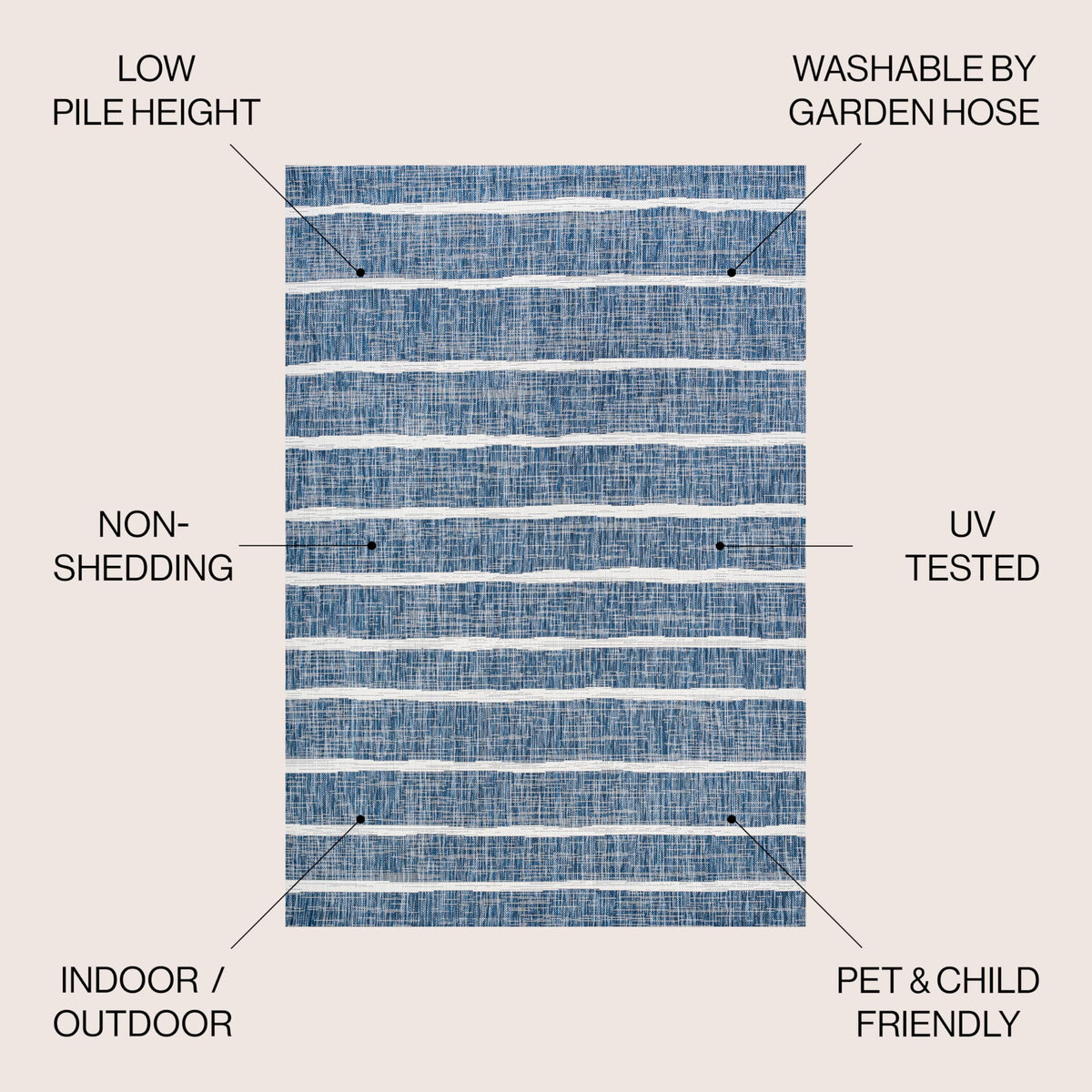 JONATHAN Y Berber Stripe rug complements patios with easy-cleaning and pet-friendly design.