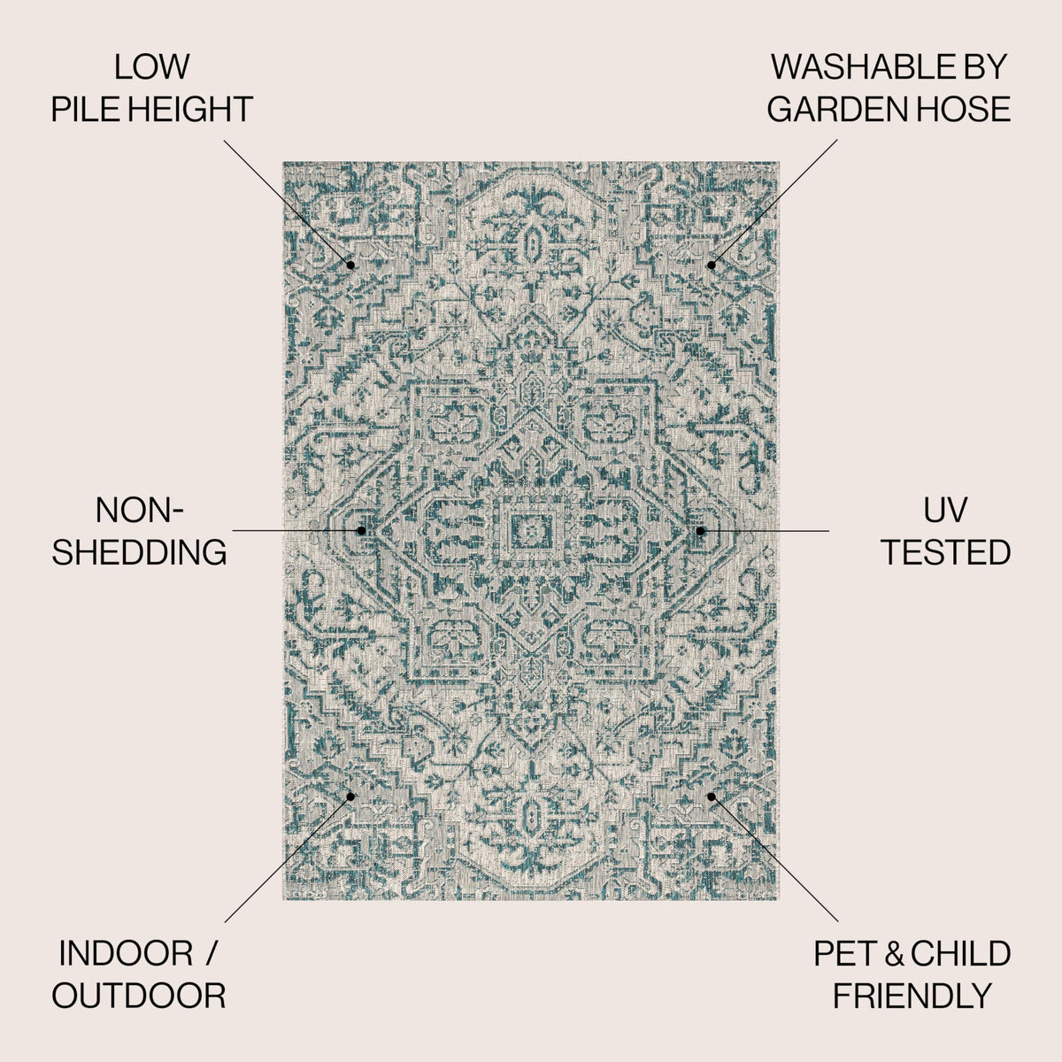 JONATHAN Y indoor-outdoor rug for front porch with durable low-pile fibers