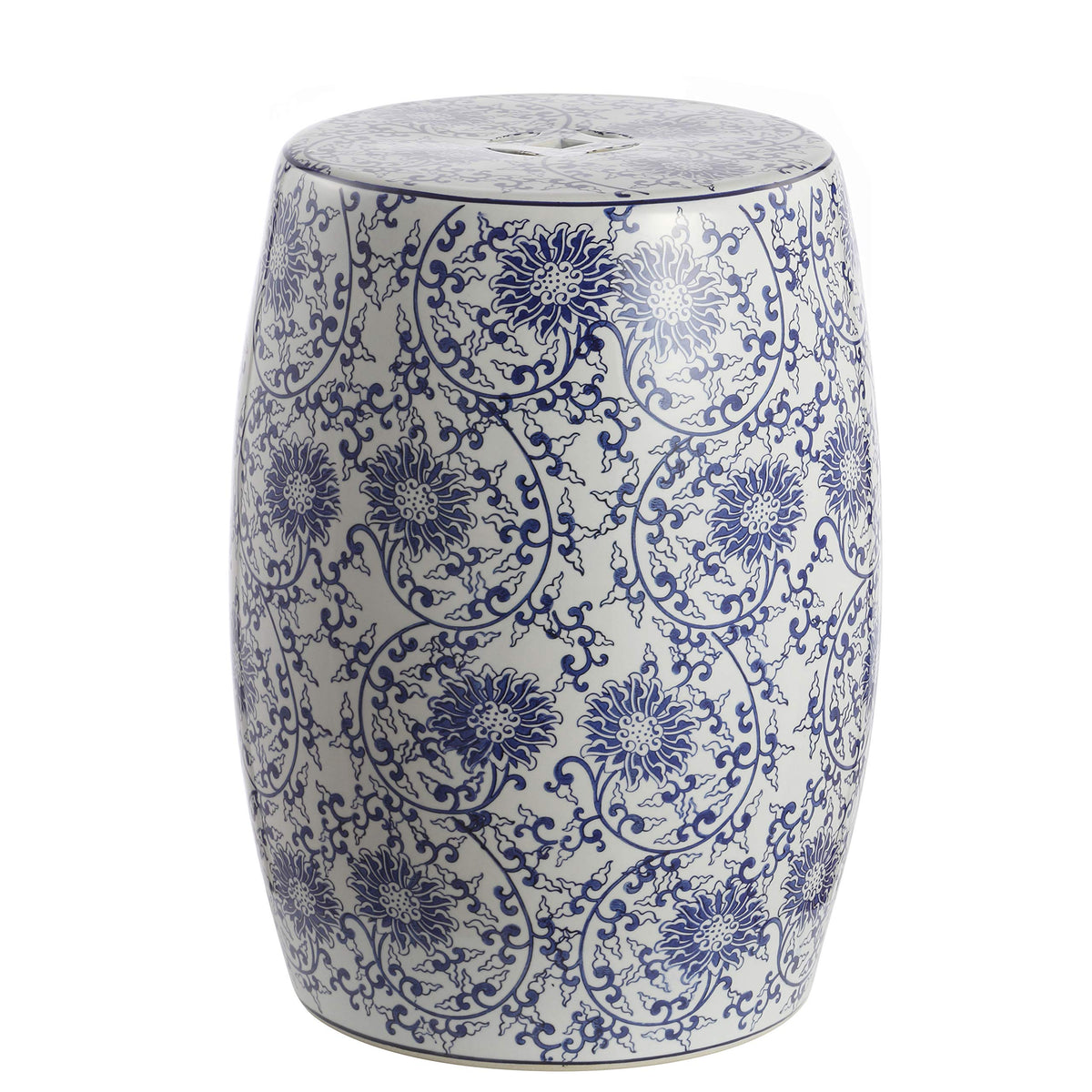 Jonathan Y Lotus Blossom stool used as a durable side table indoors or outdoors.