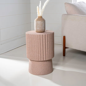 JONATHAN Y Louisa tambour table compact height beside sofa.