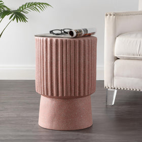 JONATHAN Y Louisa tambour table with pink terrazzo finish, indoor outdoor accent.