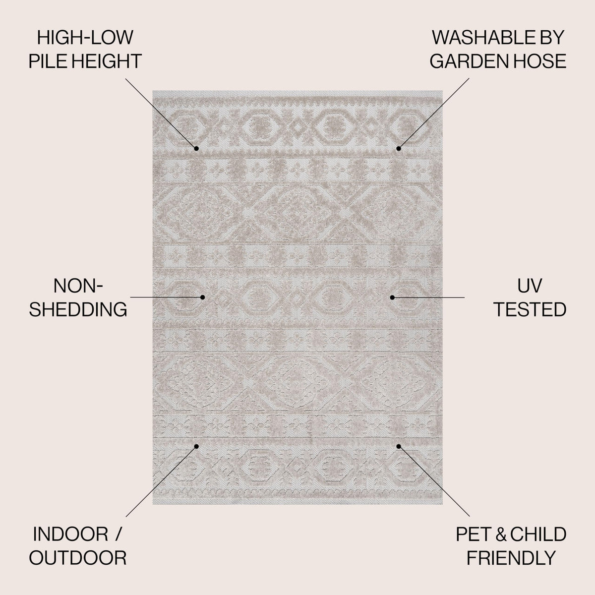 Jonathan Y rug on patio demonstrates indoor/outdoor suitability for high-traffic areas.