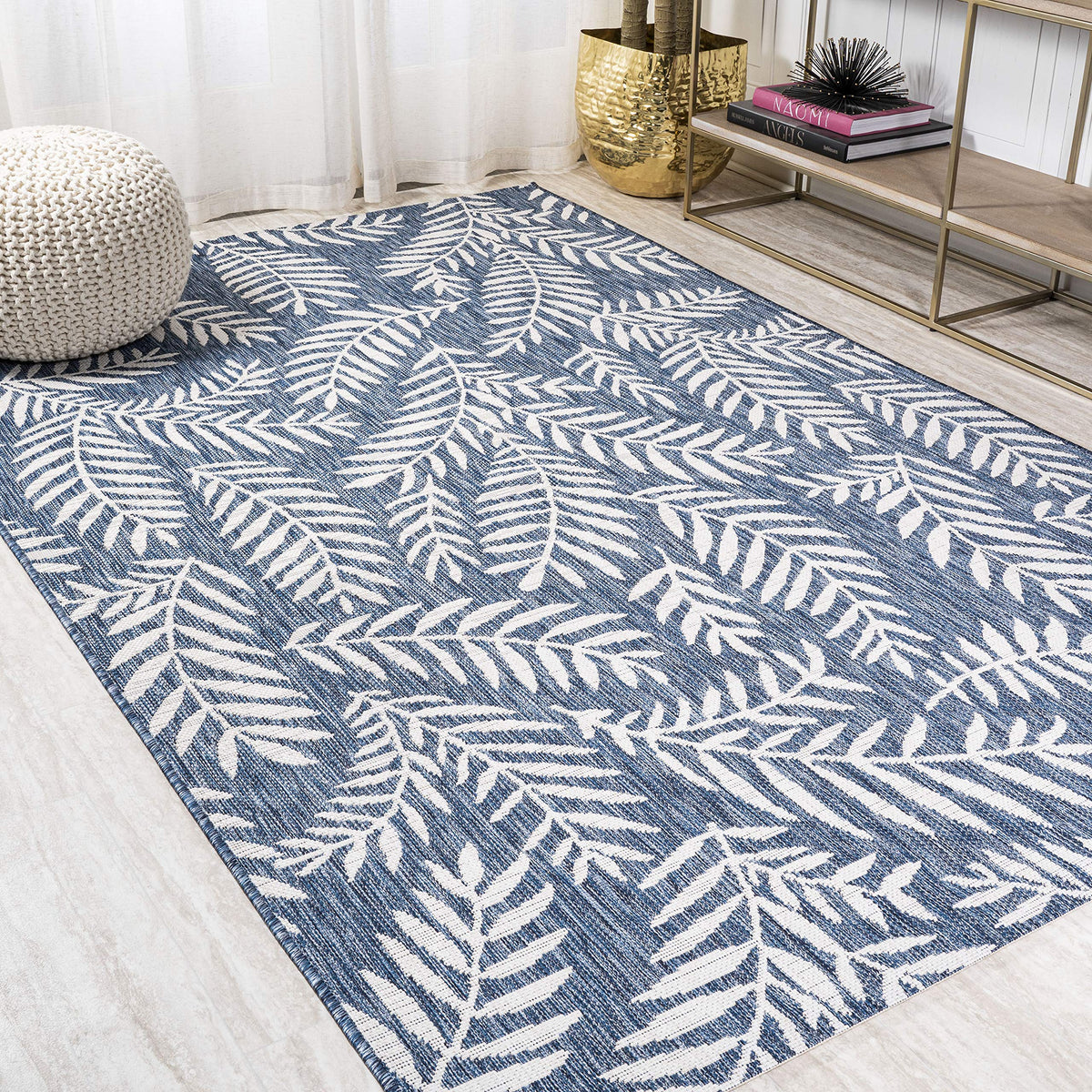 Jonathan Y navy ivory rug texture close-up highlighting flat-weave construction.