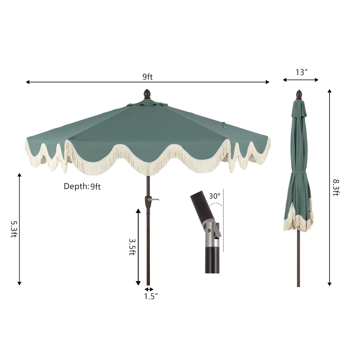 JONATHAN Y UMB1001G green canvas with cream fringe stands out