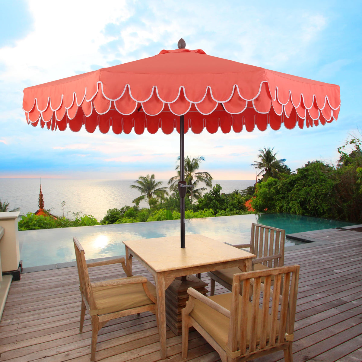 Jonathan Y UMB1002A Tracy umbrella with double scalloped edge and white trim.
