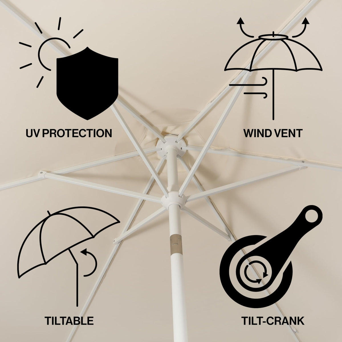 Jonathan Y umbrella covers two lounge chairs for intimate outdoor lounging.