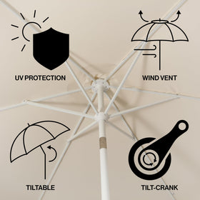Jonathan Y umbrella covers two lounge chairs for intimate outdoor lounging.