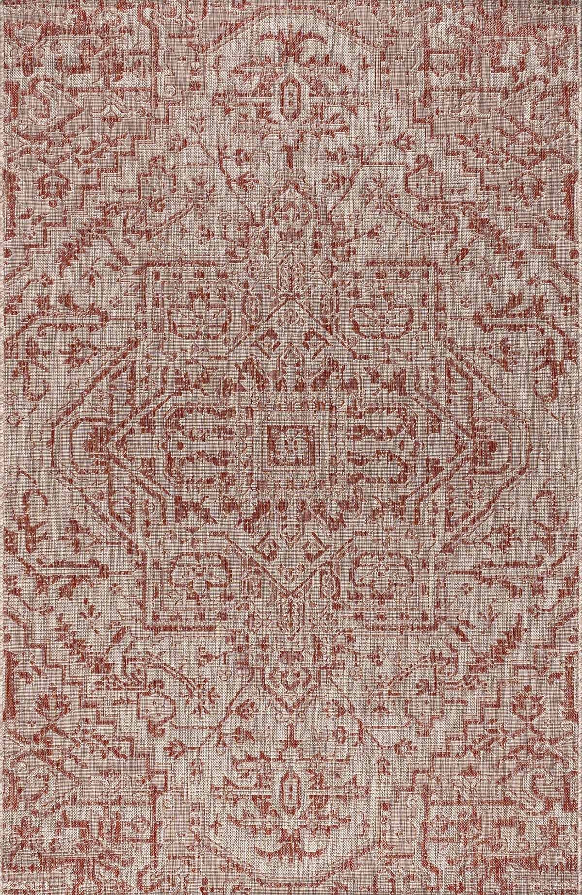 Jonathan Y mingled red and taupe for vintage vibe.